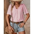 thumbnail image 5 of Cogild Womens Tops Solid Hollowed Out Blouse Short Sleeve V Neck Pullover Summer Tops, 5 of 6