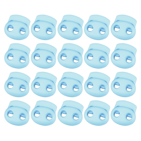 Plastic Spring Cord Locks, 20Pcs Shoe Lace Tie Lock, Double-hole Clip Fastener (Lake Blue)