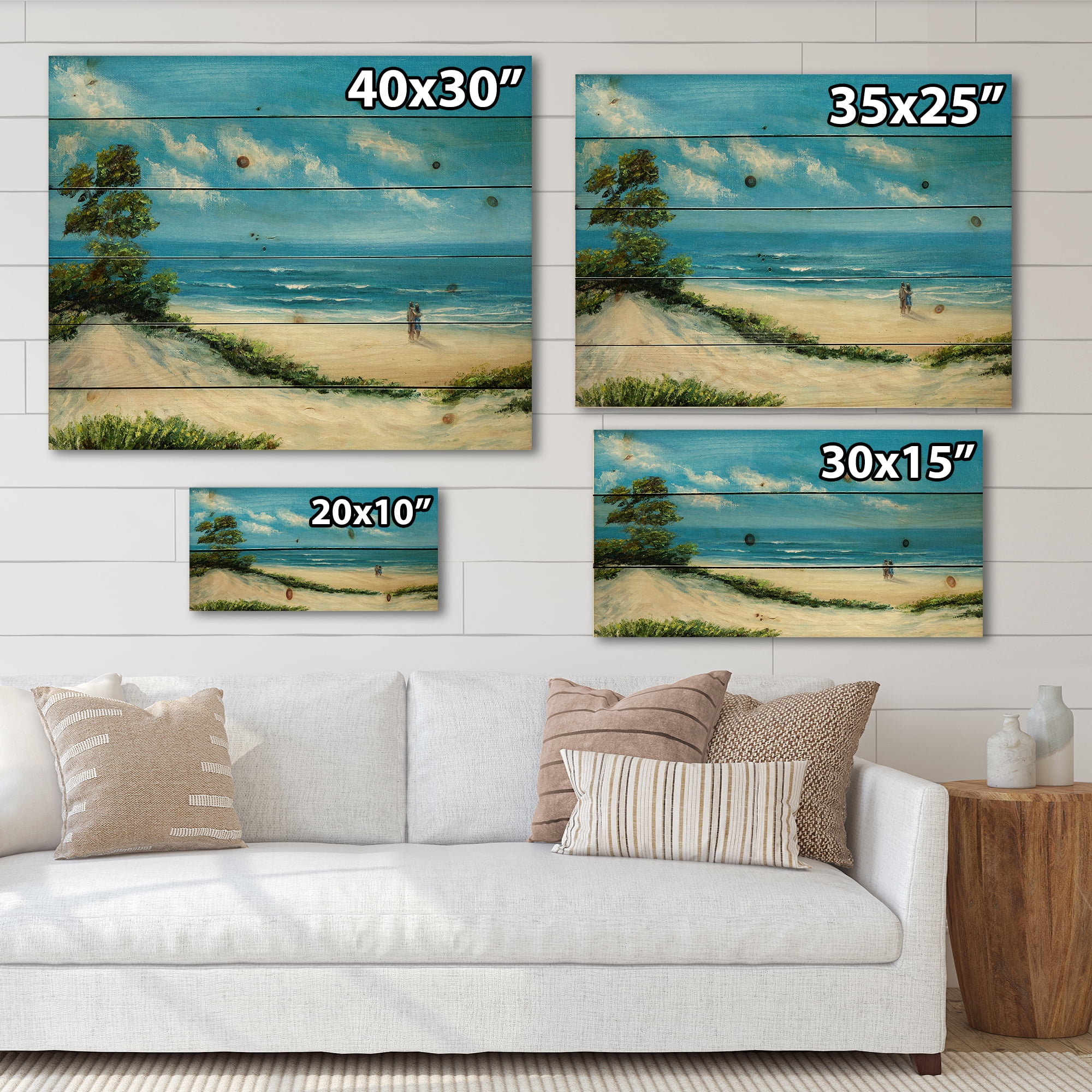 Designart 'Couple At The Beach In Sunlight' Nautical & Coastal Print on Natural Pine Wood