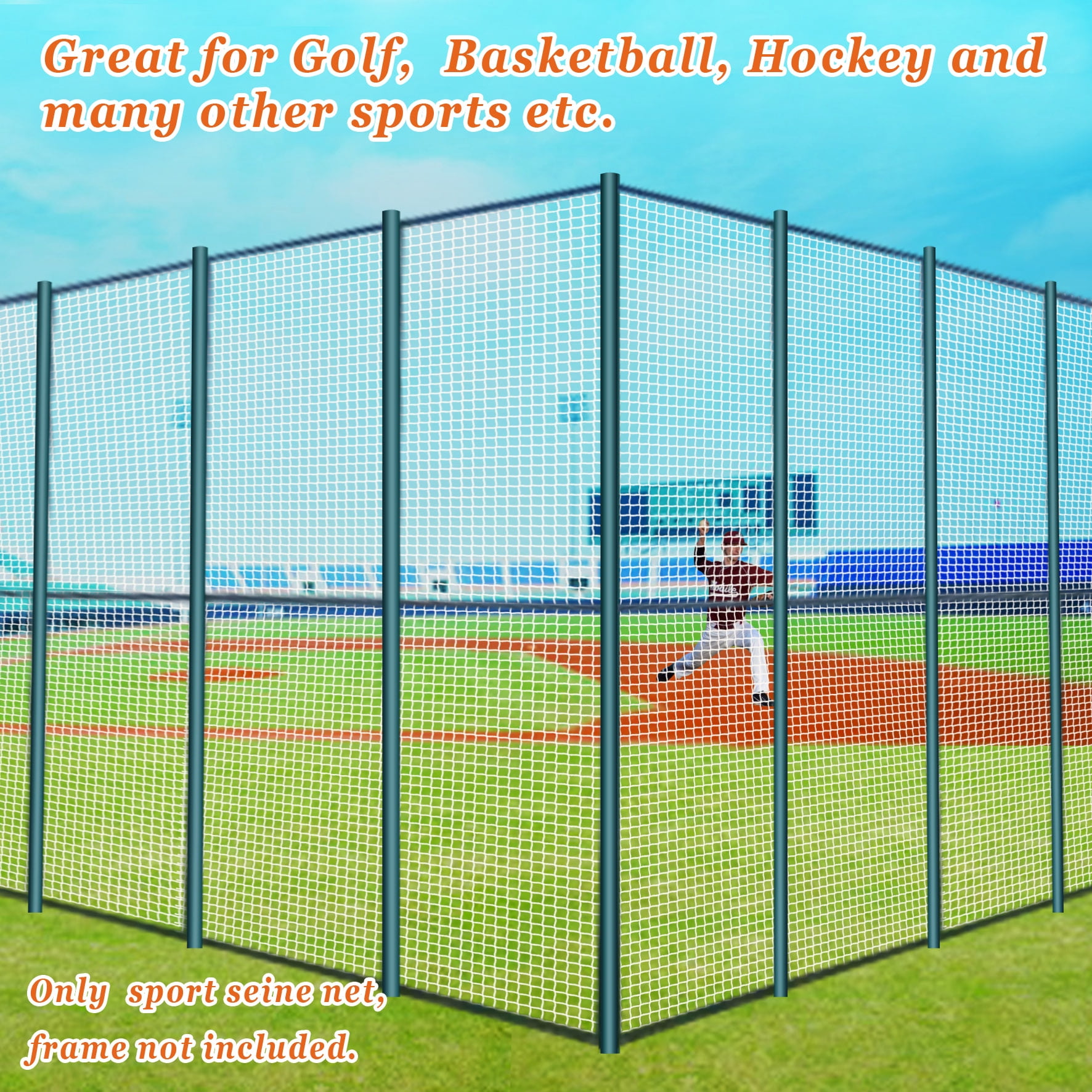 Sunny Sports Netting Replacement Nylon Barrier Net, Multi-Sport Use, Golf Net, LaCrosse, Street Hockey Netting-15' x 12'