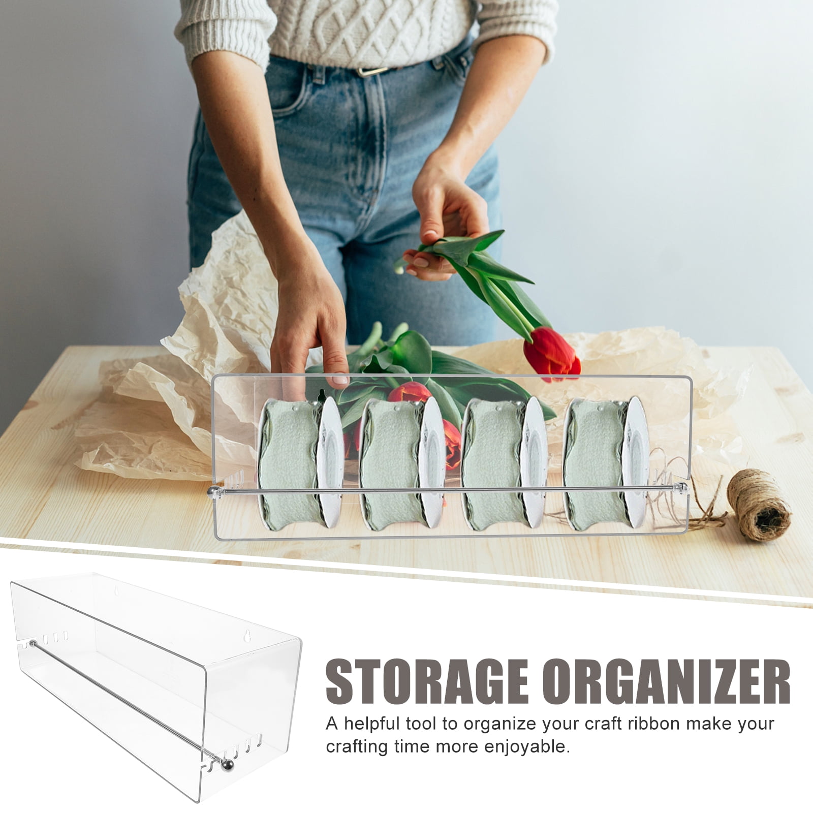 LABSERRON Craft Ribbon Holder Box Transparent 1Pack 18.5X6.3X6.1In