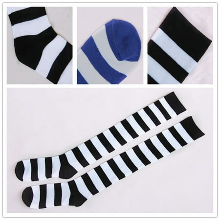 

1 Pair Cosplay Sexy Stockings Stripe Over The Knee High Socks Long Socks for Women Girls Free Size (White and Black)