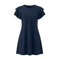 thumbnail image 6 of Fesfesfes Girls' Summer Solid Color Short Sleeve Crew Neck Elastic Waist Dress Casual Comfortable Dress for Kids A-line Ruffle Sleeve Casual Dress 5-15 Years, 6 of 6