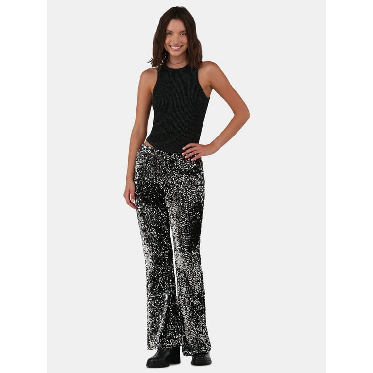 No Boundaries High Rise Sequin Flare Pants, Women's and No Boundaries High Rise Sequin Flare Pants, Women's and