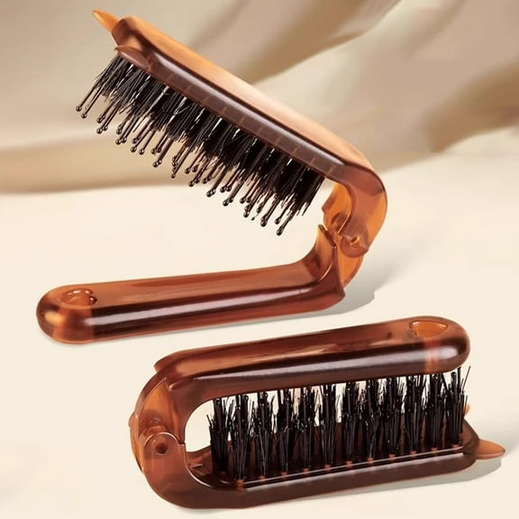 Travel Folding Hair Comb - 2 Pack Boar Bristle Hair Brush, Mini Portable Collapsible Pocket Size for All Hair Types (Thick/Thin/Curly), Restores Shine for Women & Men