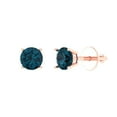 thumbnail image 2 of 1.0 Ct Round Cut Studs Natural London Blue Topaz 14K Rose Solid Solid Gold Everyday Dainty Earrings Push Back, 2 of 7