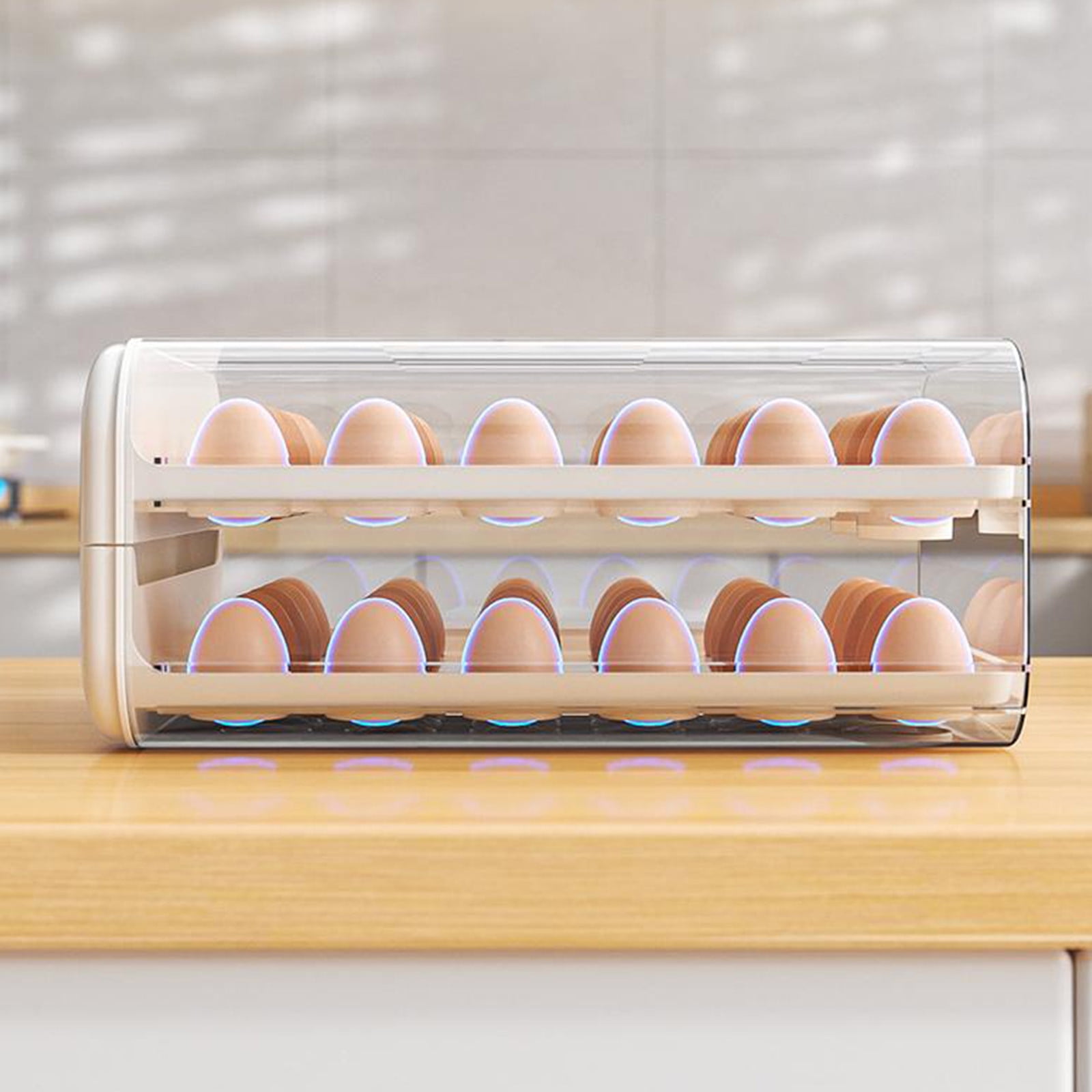 Tgbvmt Refrigerator Egg Storage Box 13.20In Double Layer Pull Out Drawer Transparent Visible Anti Roll Bottom Vented Fresh Keeping for Fridge Kitchen Cabinet Party Favors Decor Egg Storage Organizer