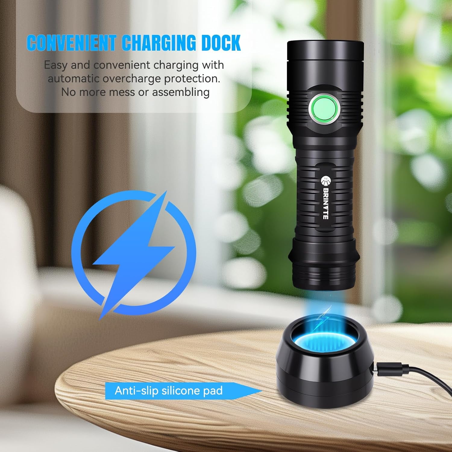 Brinyte WT01 Rechargeable Flashlight 2700 Lumens with Charging Dock, Super Bright Handheld Light High Lumens LED Night Light Flash Light for Homeuse, Outdoor, Searching, Camping & Emergency