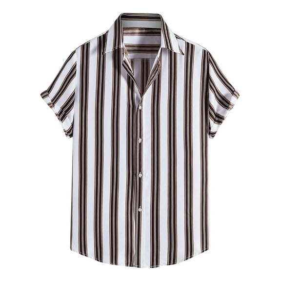 Mens Shirts Summer Clearance Men's Shirt Striped Hawaiian Lapel Shirt Beach Casual Shirt Top Blouse