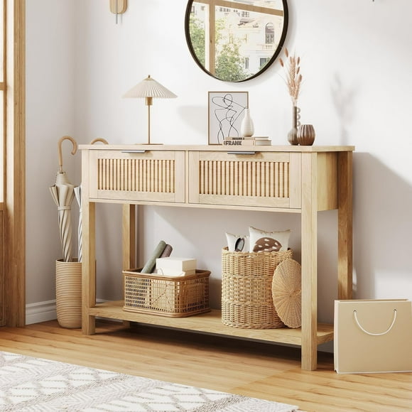Entryway Table with 2 Drawers, Console Table with Storage Shelf, Small Entryway Table with 2-Tier Storage Shelves, Sofa Table for Living Room, Side Table for Entrance, Hallway, Bedroom