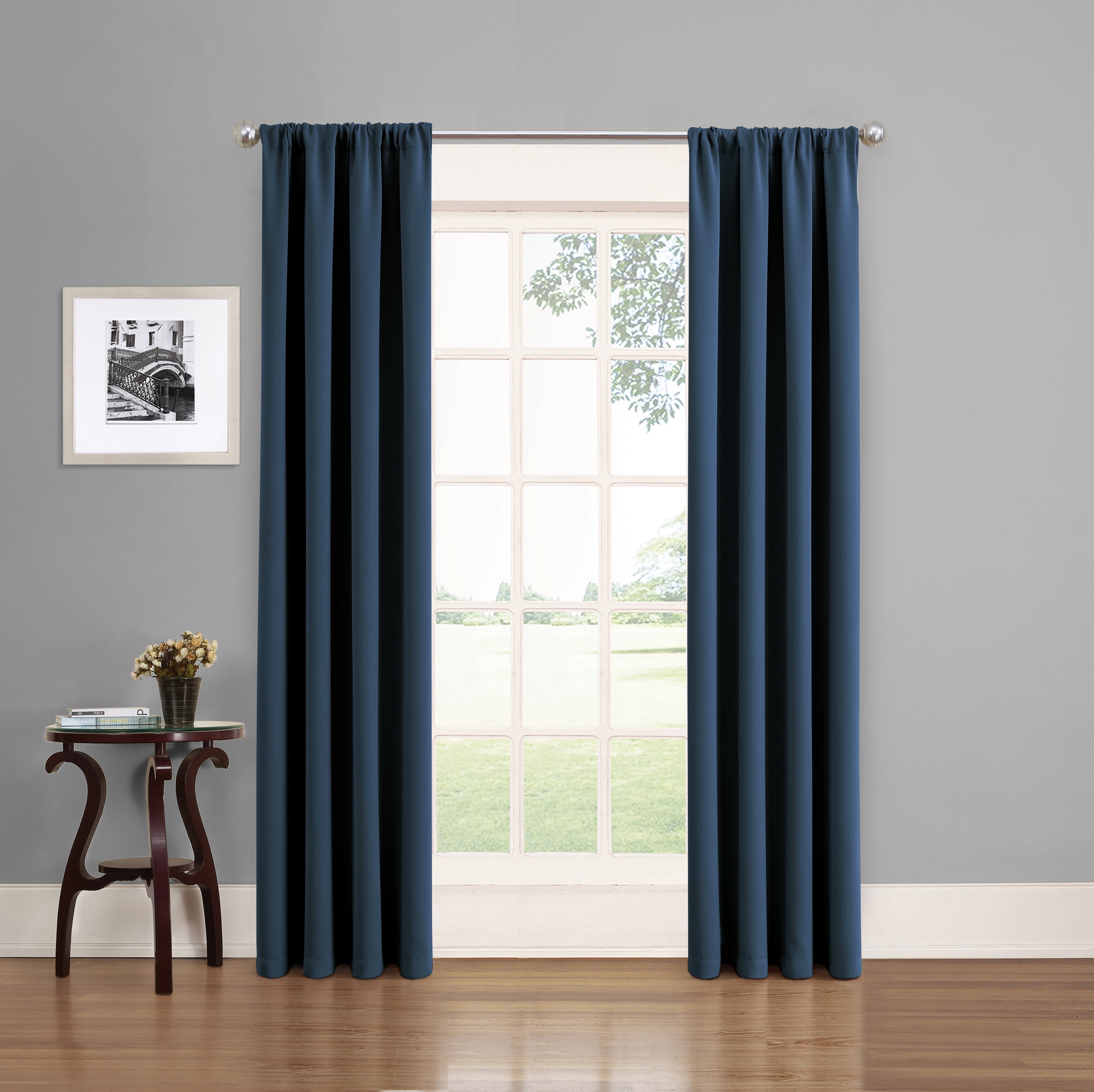 Eclipse Phoenix Blackout Curtain Rod Pocket Panel Pair, Indigo Blue, 50" W x 84" L