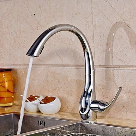Kitchen Sink Faucet for Bar Farmhouse Commercial Black Brass Swan Type Kitchen Faucets Pull Out White Kitchen Faucet Button to Switch Cleaning 360 Rotate Sink Mixer Taps