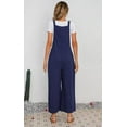 thumbnail image 3 of Chouyatou Women's Summer Wide Leg Bib Linen Overalls Palazzo Pants Casual Linen Jumpsuits(Navy Blue,M), 3 of 4