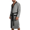 thumbnail image 2 of Mifsaly Mens Bathrobes Lightweight Knit Bathrobe Comfortable Soft Wrap Spa Robe with Belt and Pockets for Hotel Shower and Weekend Relaxing Gray,L, 2 of 9