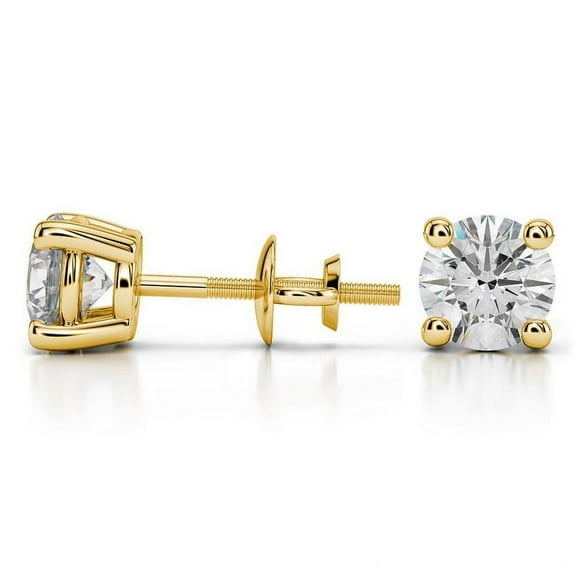 1/4 to 2 Carat Lab Grown Diamond Round Stud Earrings in 14k Yellow Gold (E-F, SI1-SI2, cttw), 4-Prong Basket Screw Back by Diamond-Capitals