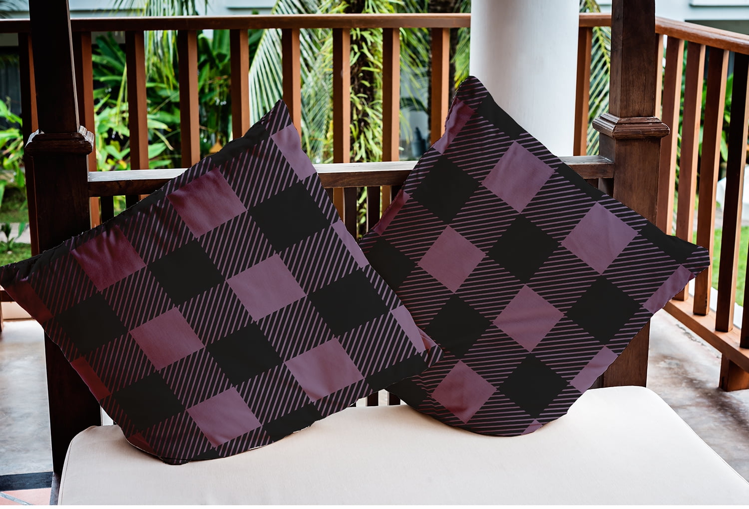 16" x 16" Simply Daisy Buffalo Plaid Polyester Indoor/Outdoor Pillow, Larkspur Qty 1