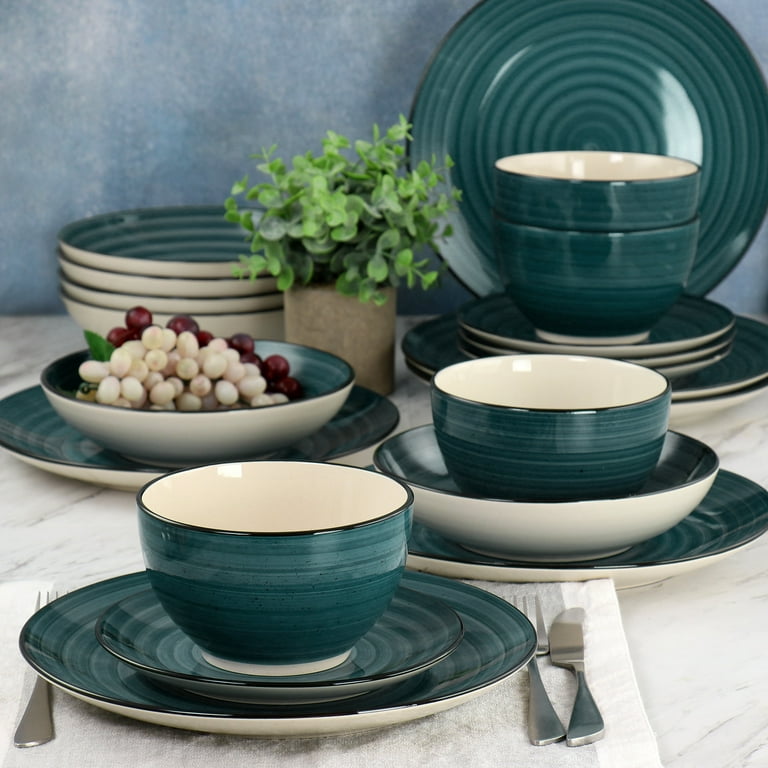 Elama Gia 24 Piece Round Stoneware Dinnerware Set in Dark Green