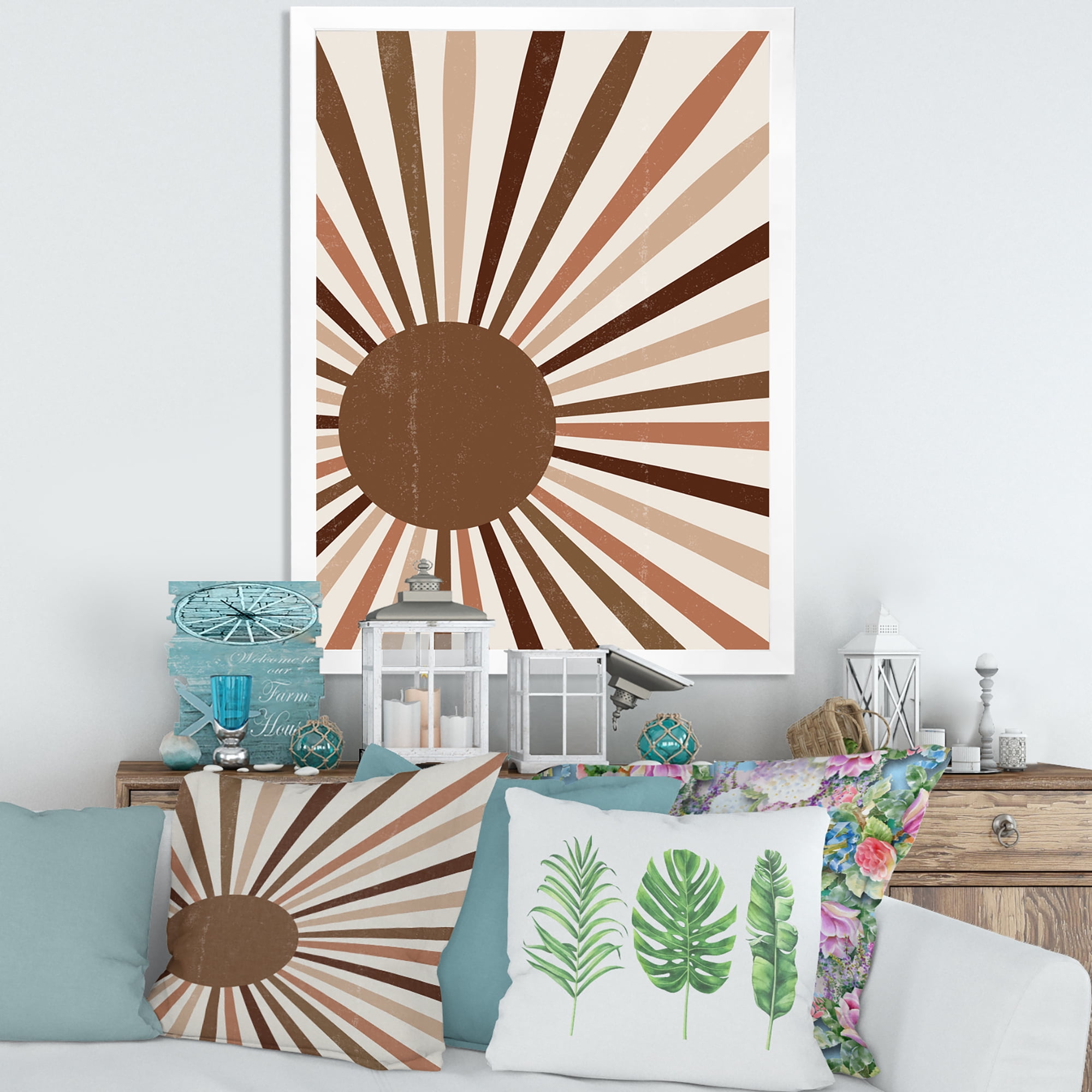 Designart 'Bright Minimalist Shining Terracotta Sun Rays' Modern Framed Art Print