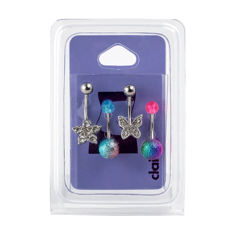 Claire s Teen and Adult Female 14G Blue and Pink Tie Dye Crystal Gemstone Belly Rings Stainless Steel 4 Pack 48889