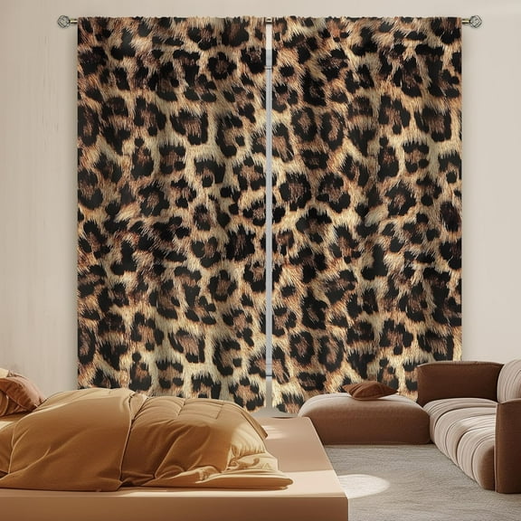 Leopard Print Curtains 42Wx63H Inch Rod Pocket Wild Safari Skin Pattern Powerful Cheetah Cat Panthera Black Brown Fur Wildlife Art Printed Living Room Bedroom Window Drapes Treatment 2 Panels