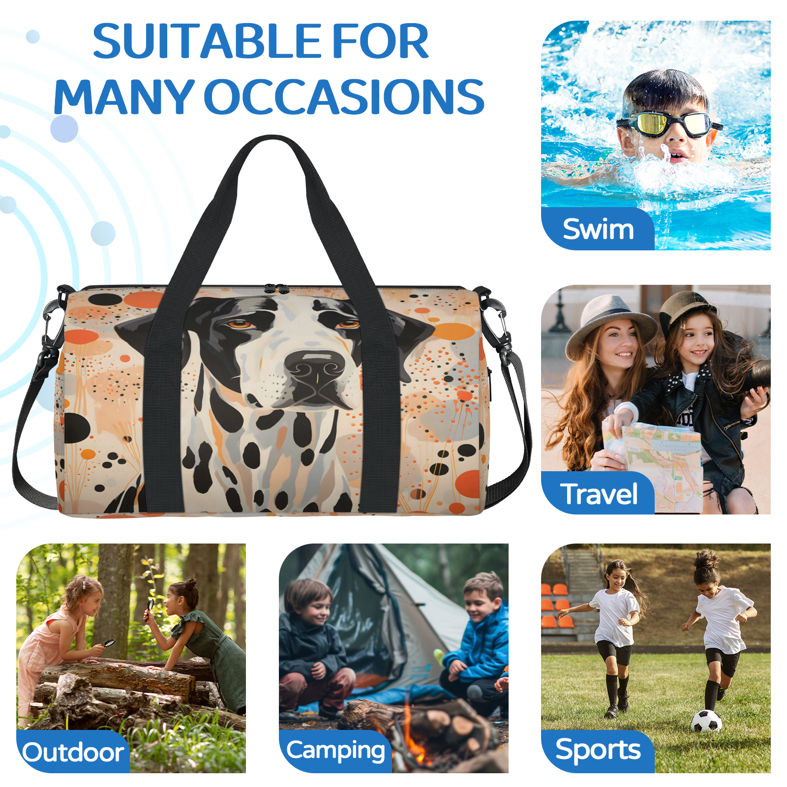 Herdesigns Funny Dog Themed Gym Bag for Women, Duffle Bag for Travel Sport, Lightweight Waterproof Carry on Weekender Overnight Dance Yoga Workout Bags