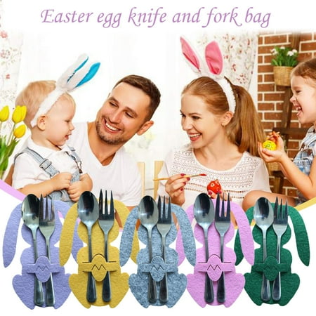 

WNG Easter Bunny Knife And Fork Bag Rabbit Cutlery Set 4 Pieces for A Set of Five Colors New