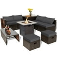 thumbnail image 1 of Topbuy 9 Pieces Outdoor Patio Furniture Set with 30" Propane Fire Pit Table Outdoor PE Wicker Space-Saving Sectional Sofa Set with Storage Box and Cushions Gray, 1 of 10
