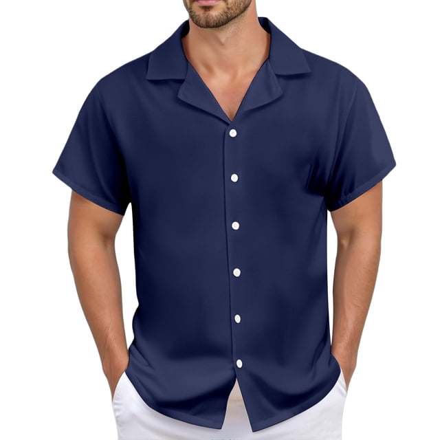 Men's Casual Linen Shirt - Cuban Collar, Button Down, Breathable Material, Perfect for Summer & Vacation