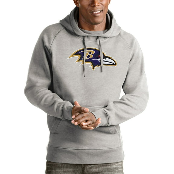 Men's Antigua Heather Gray Baltimore Ravens Victory Pullover Hoodie