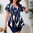 thumbnail image 3 of Pounoo Womens Tie Dye Swim Dresses V Neck Drawstring Waist 2 in 1 Active Swimsuits Beach Vacation Swimwear Gift, 3 of 9