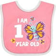 thumbnail image 3 of Inktastic I Am 1 Year Old Cute Smiling Butterfly with Flowers Girls Baby Bib, 3 of 4