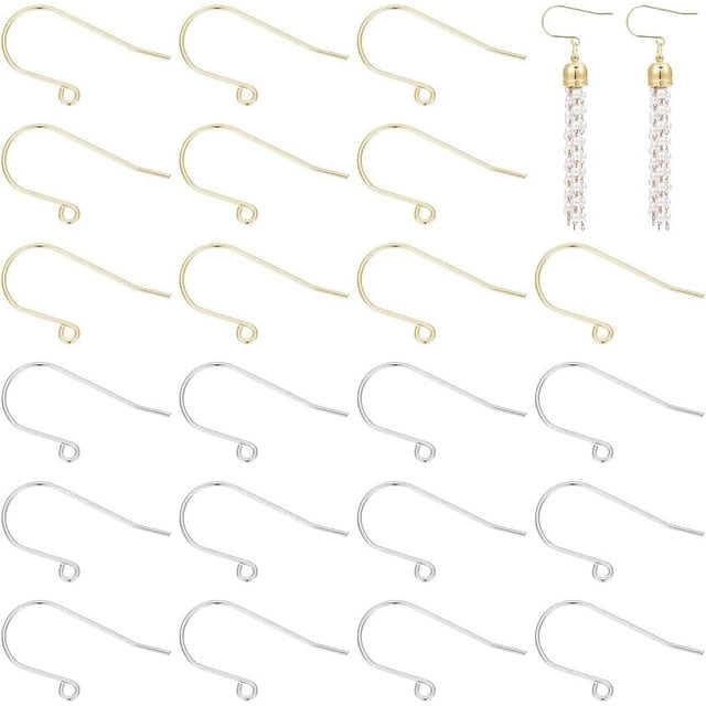 100 ganchos para pendientes de acero inoxidable de 2 colores con bucles horizontales, de metal.
