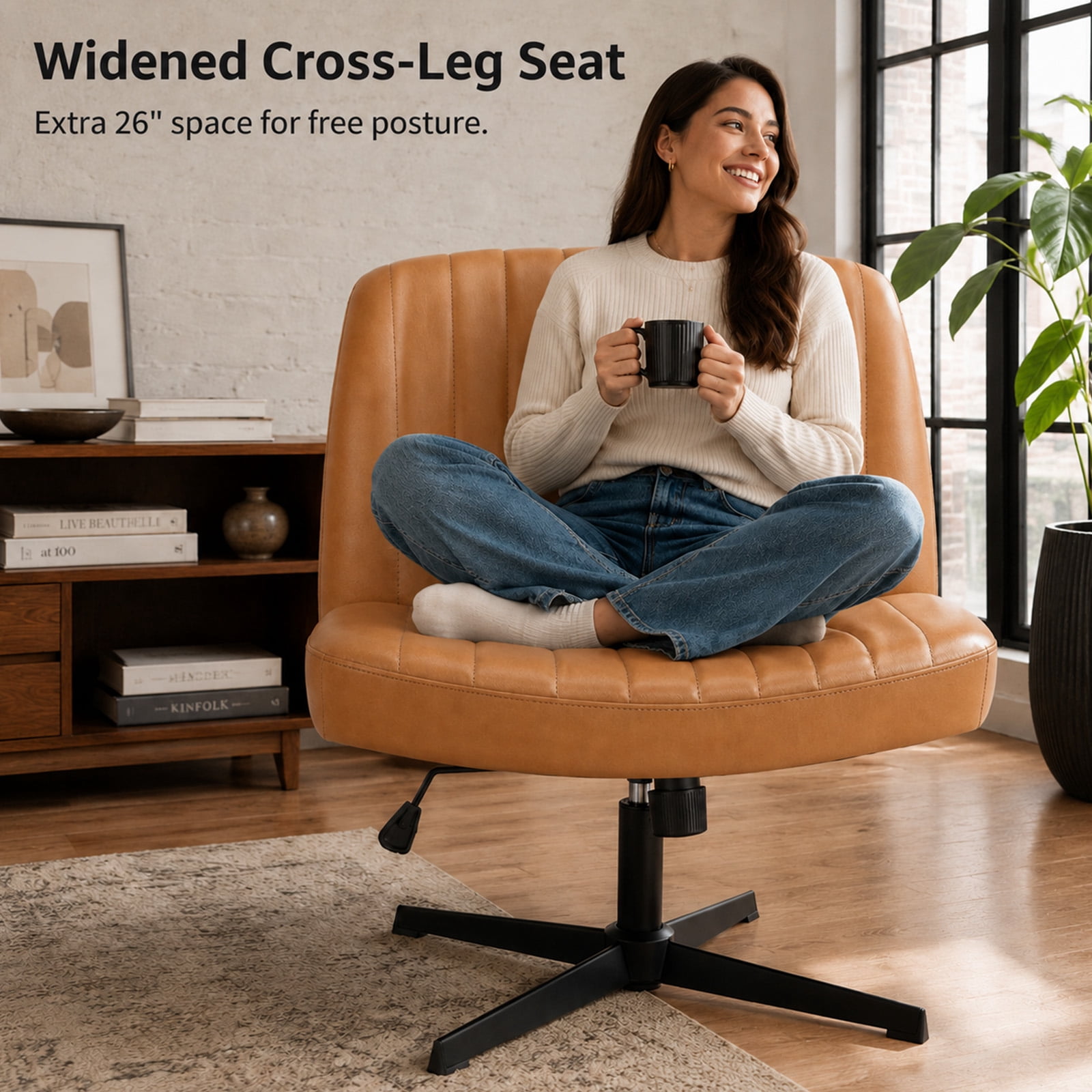 Alvantor Criss Cross Office Chair, No Wheels Armless Swivel, Wide Seat Criss Cross Chair for Home Office & Reading Room
