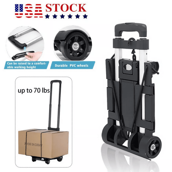 Collapsible Hand Truck 70 lbs Capacity, Lightweight Folding Dolly Cart w/Tank Wheels
