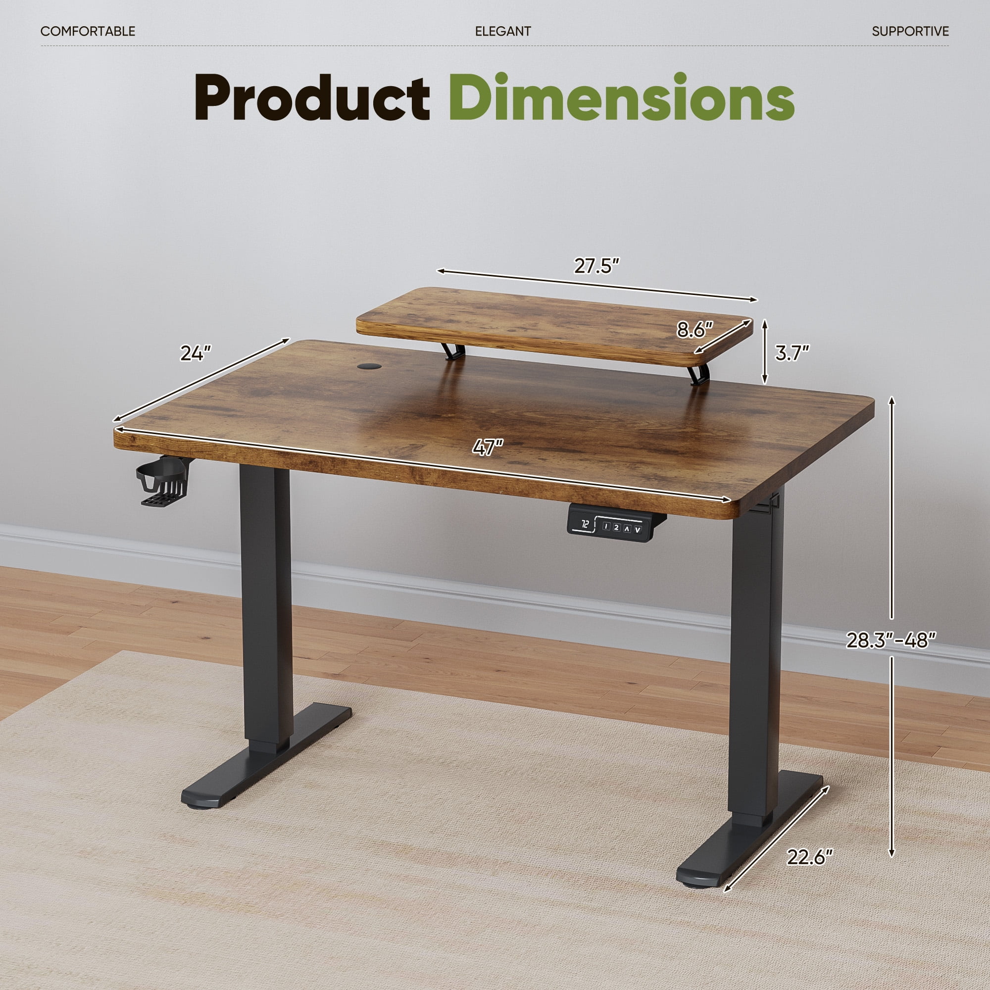 Homall 47" Wide Home Office Electric Height Adjustable Standing Desk Lifting Range 28~46" Computer Desk with Monitor Stand,Brown