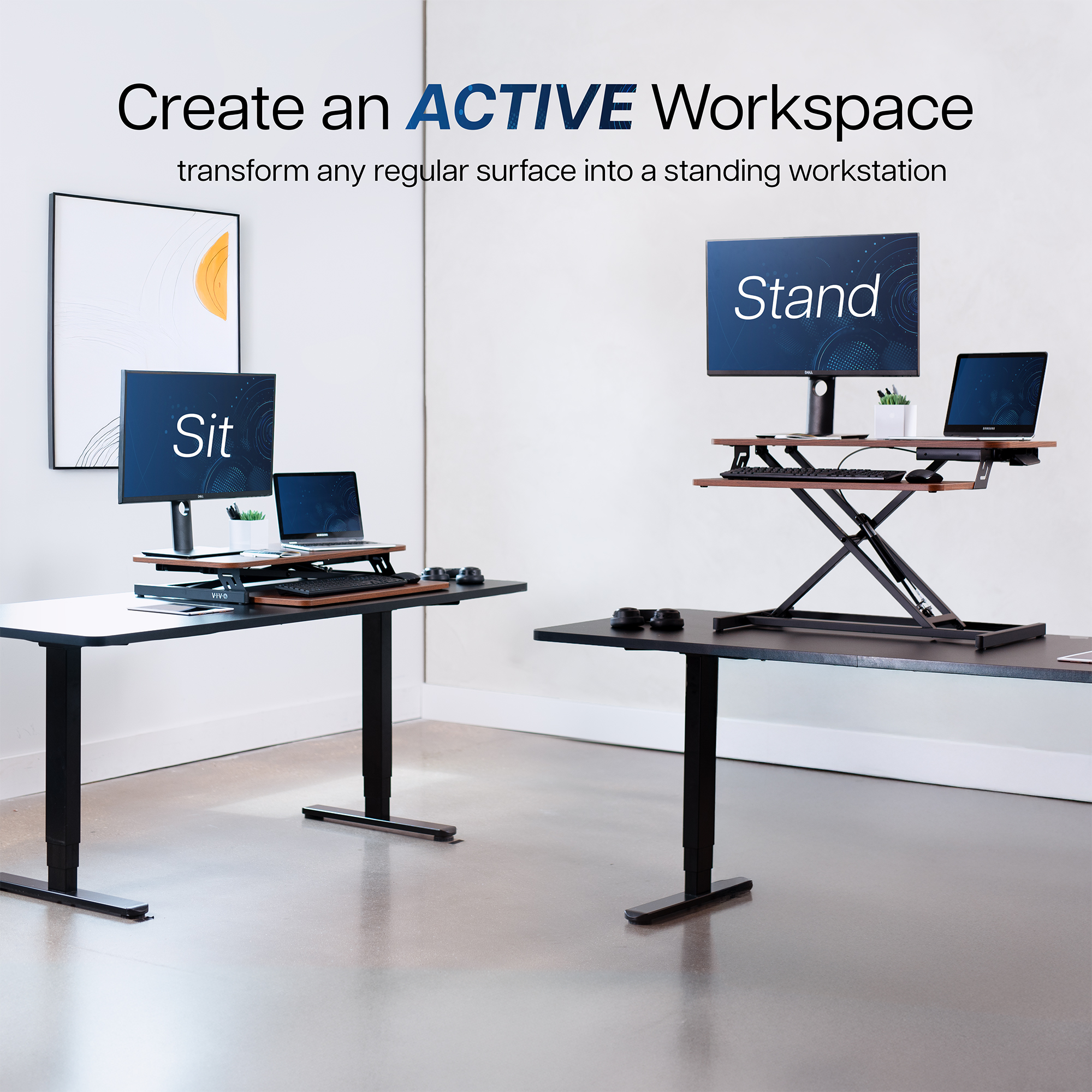 VIVO Height Adjustable 32" Standing Desk Monitor Riser, Sit Stand Tabletop