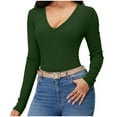 thumbnail image 6 of Otntypg Women Long Sleeve V Neck Shirts for Women Business Casual Work Top Knit Slim Fit for Fall Spring Lightweight Thin Basic Tees Blouse Army Green XL, 6 of 9