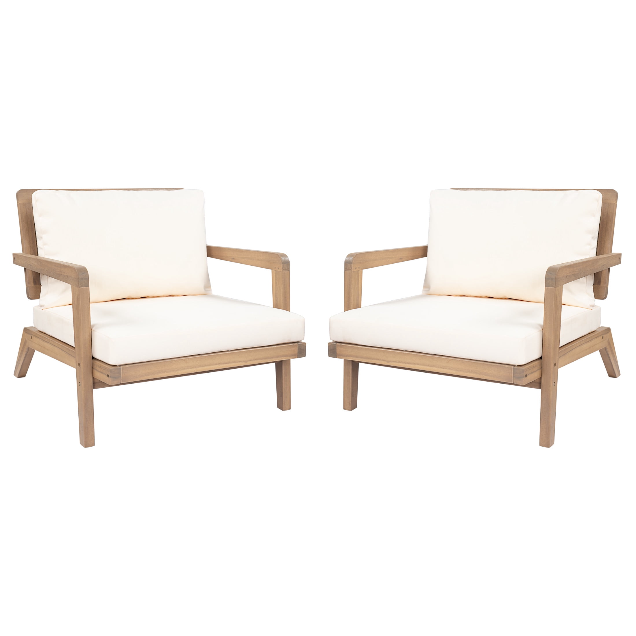 Christopher Knight Home Outdoor Acacia Wood Club Chair Set of 2 with Cushions, Light Teak + Beige
