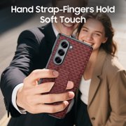 Oupeigar for Samsung Galaxy Z Fold 6 Case,Slide Rail Bracket [Hinge Protection & Screen Protection] PU Leather Matte PC Shockproof Case-Red Triangle