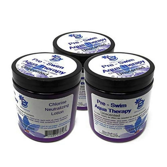 Pre-Swim Aqua Therapy Chlorine Neutralizing Body Lotion,Protects Skin From Chlorine and Salt Water, Unscented, 3 pack,By Diva Stuff