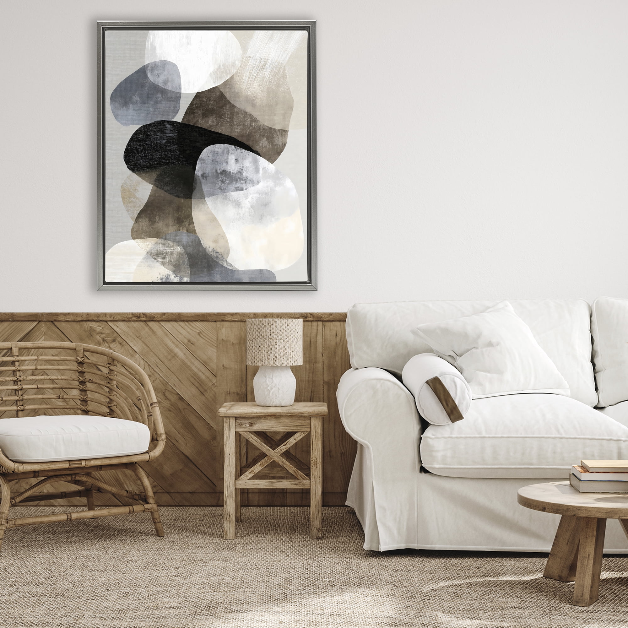 Stupell Industries Thoughts In Muted Layers Gray Framed Floater Canvas Wall Art, design by Ink Drop Loft