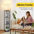 thumbnail image 4 of Outon Floor Lamp with Shelves, Linen Shade 63.7" Memory Function Shelf Lamp with Remote Control, Tall LED Wood Shelf Floor Lamp for Living Room, Bedroom(Black), 4 of 9