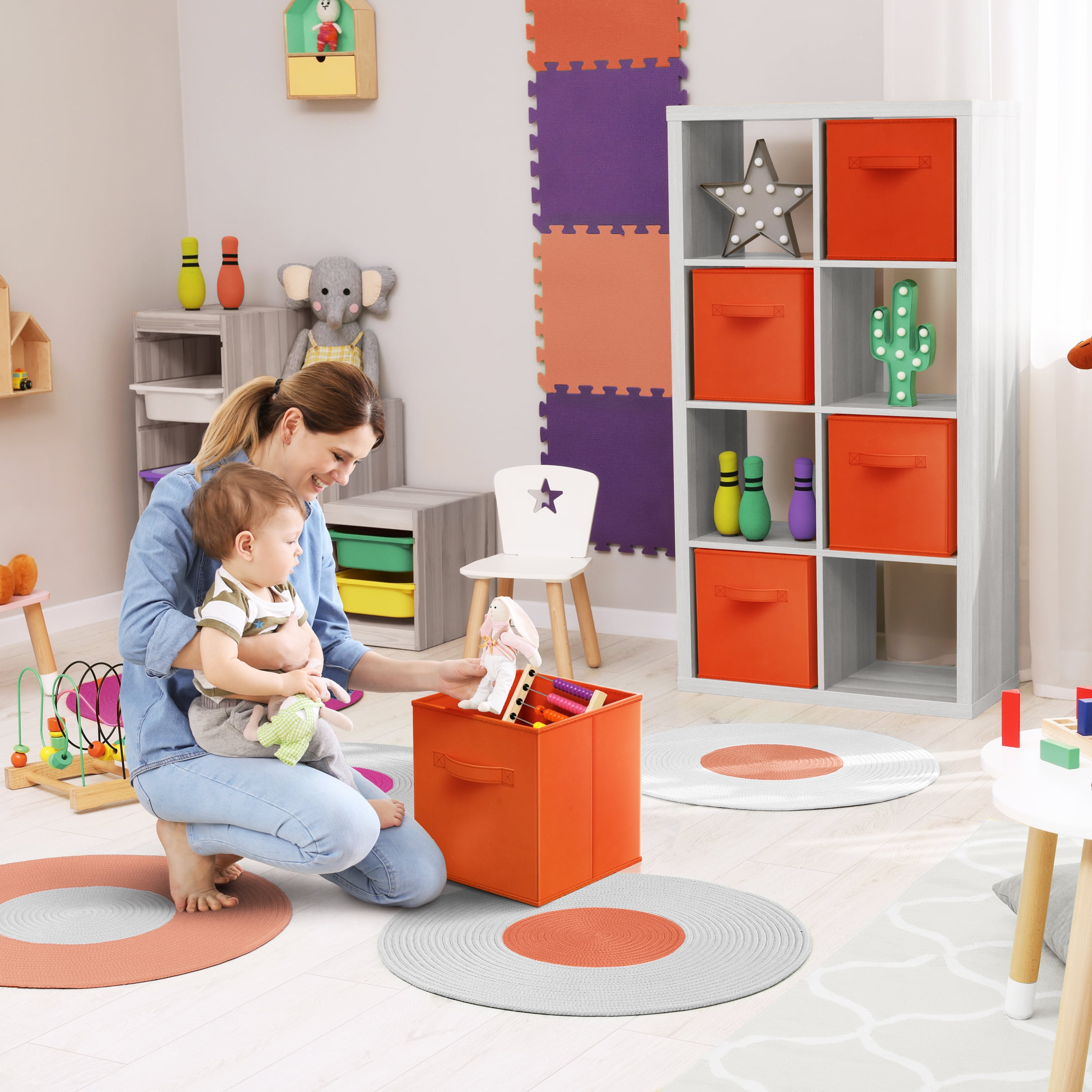 Sorbus 13 Inch Collapsible Fabric Storage Cubes, 8 Foldable Baskets for Organizing for Closet, Shelves, Clothes, Toys, Books, Orange