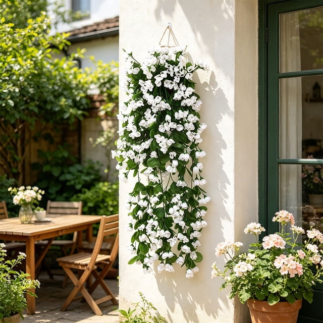 Glicinia artificial colgante, enredaderas de seda con flores para arco de boda, pared, jardín, cerca, decoración de interior y exterior, multicolor, 90 cm.