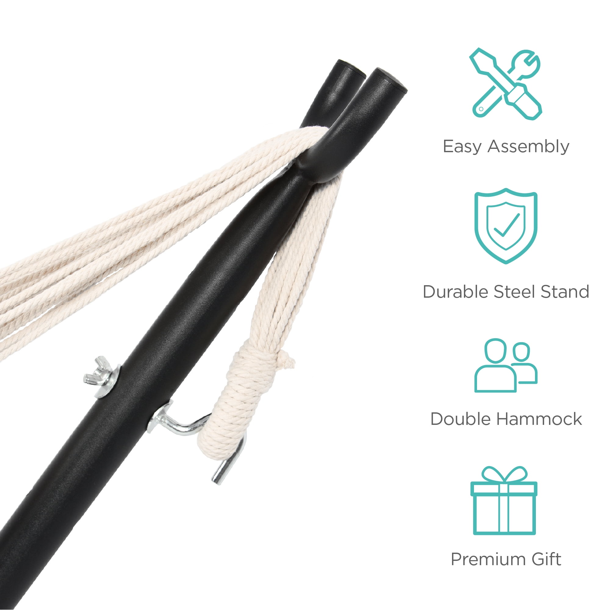 Best Choice Products 2-Person Brazilian-Style Cotton Double Hammock with Stand Set w/ Carrying Bag - Blue/Green Stripes