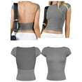 thumbnail image 3 of Gustave Women Backless T-Shirt Summer Y2k Tops Sexy Slim Fit Open Back Crop Top Fashion Going Out Cap Sleeve Blouse "Gray, L", 3 of 8