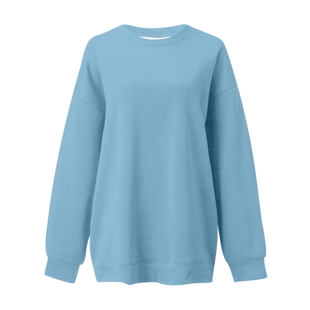 Sweatshirts for Women Oversized Fall Basic Solid Color Sweatshirt Crewneck Long Sleeve Casual Top Drop Shoulder Design Chandail Femme Blue S
