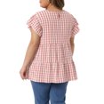 thumbnail image 3 of Agnes Orinda Women's Plus Size 1950s Gingham Top Crew Neck Flare Short Sleeves Blouse Summer Babydoll Tops 3X Pink, 3 of 6