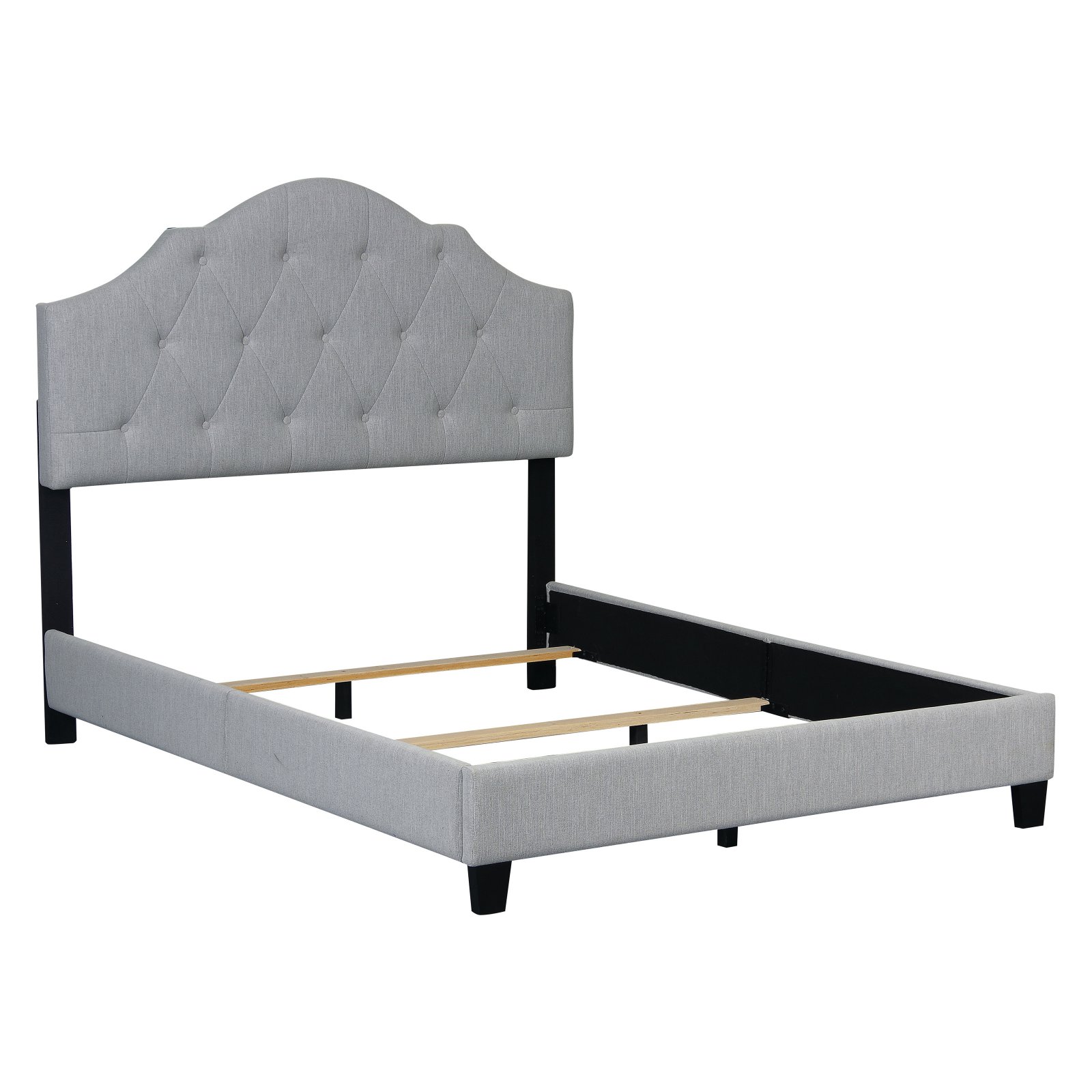 King All-In-One Scalloped Tufted Upholstered Bed in Linen White