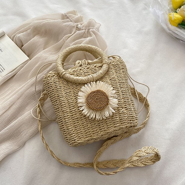 Bolso Bandolera Bonito bolso cruzado con diseño de girasol, bolso tejido informal para mujer, bolso de playa para mujer (beige) Tmvgtek Para Estrenar